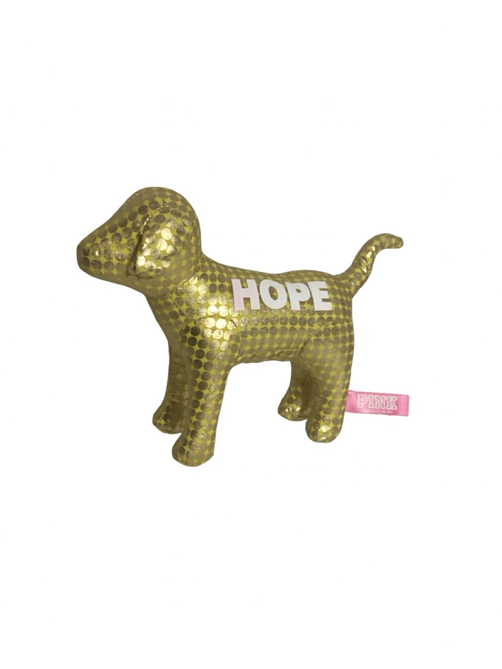 Victoria’s Secret PINK Plush HOPE Dog Metallic Yellow Gold Polka Dots NWOT